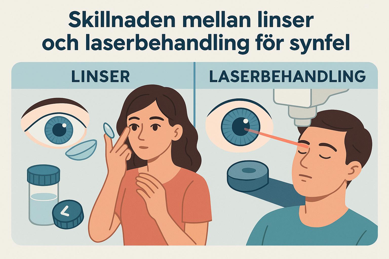 Skillnaden mellan linser och laserbehandling för synfel