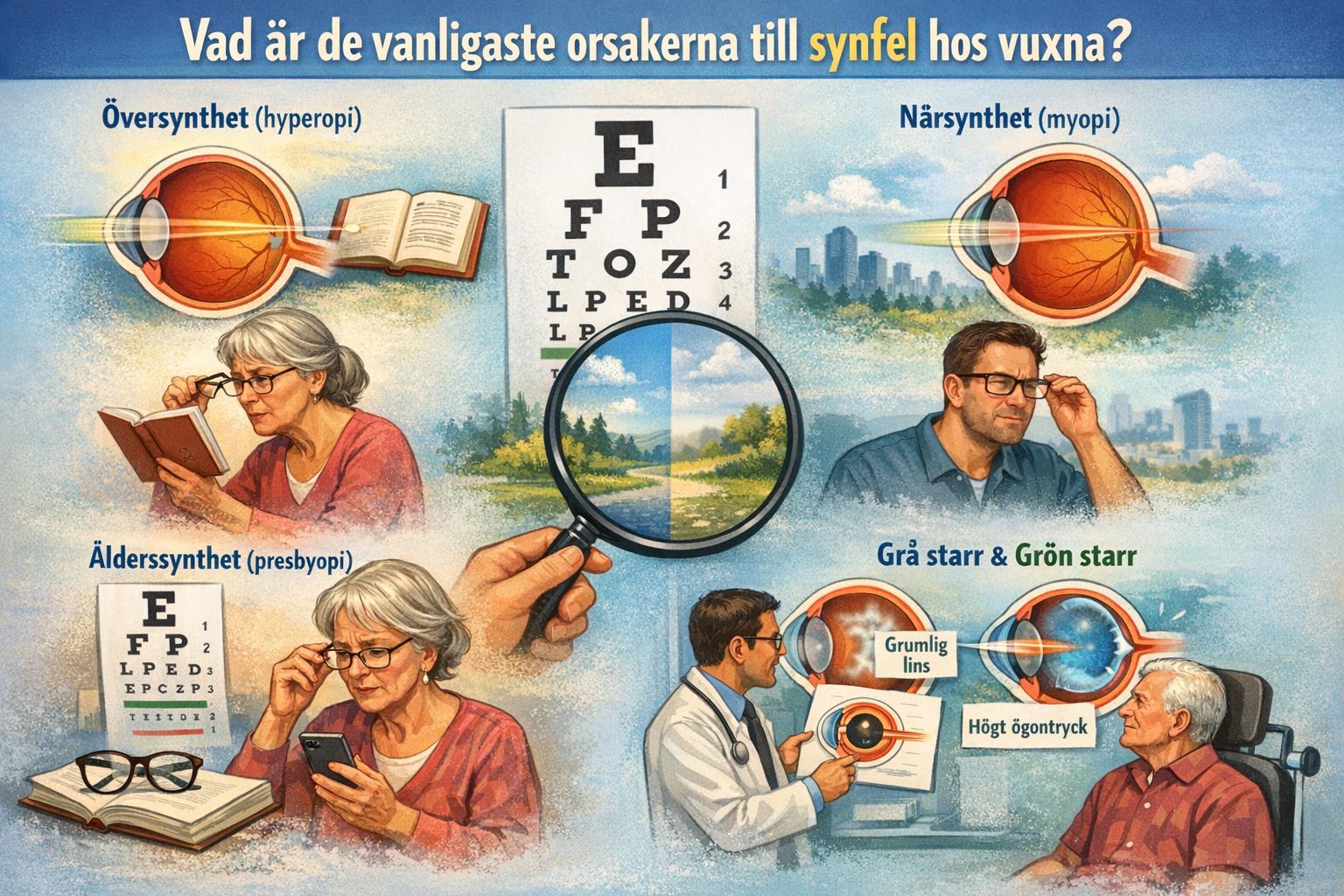 Vad är de vanligaste orsakerna till synfel hos vuxna?
