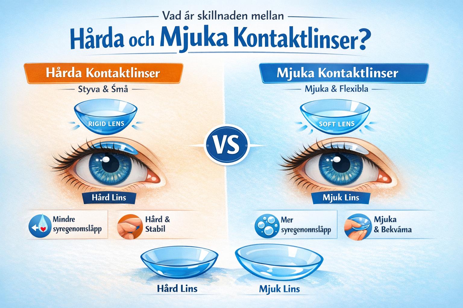 Vad är skillnaden mellan hårda och mjuka kontaktlinser?