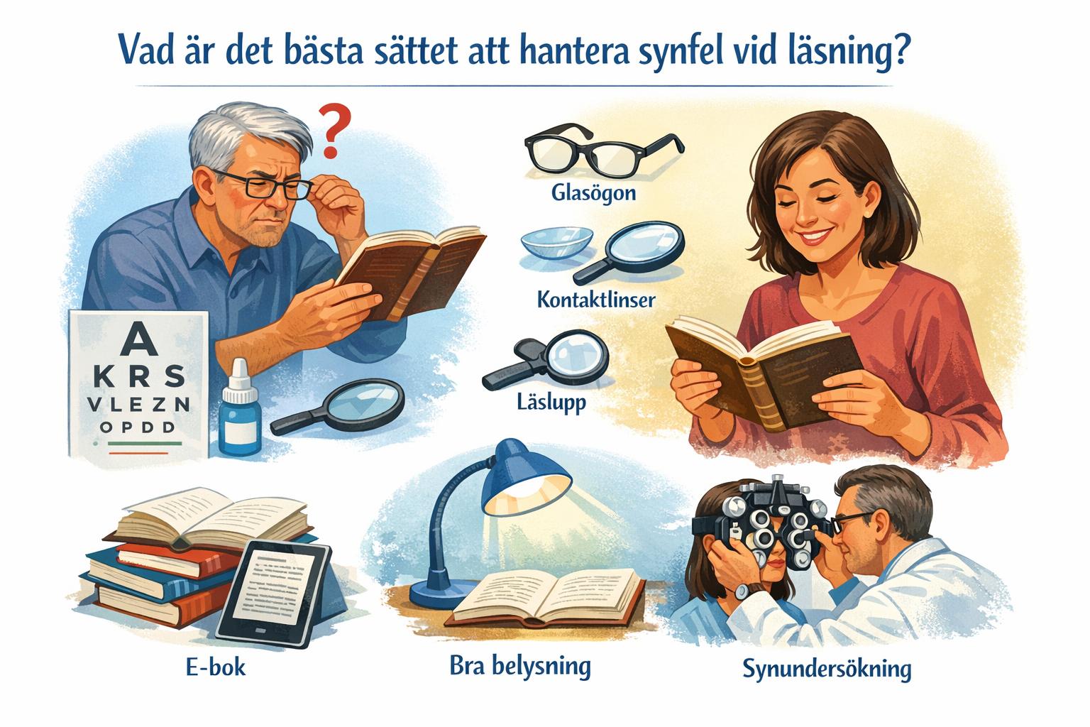 Vad är det bästa sättet att hantera synfel vid läsning?